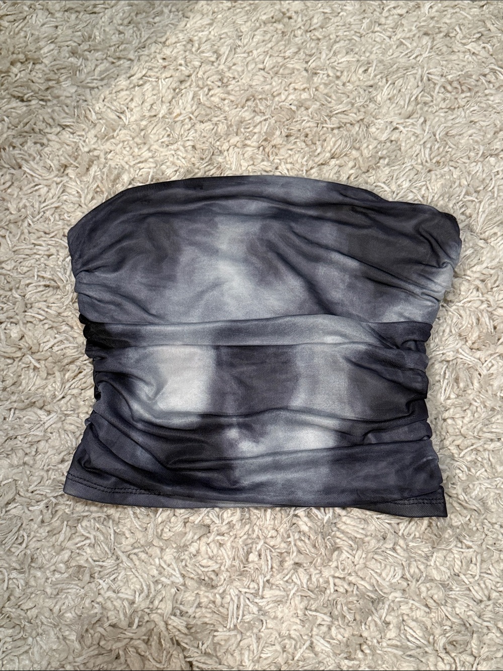 SHEIN Strapless Ruched Tube Top - Black Gray Tie-Dye